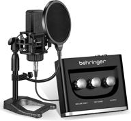 🎙️ professional recording bundle: behringer um2 audio interface and large diaphragm condenser microphone with table top stand, pop filter, xlr cable – perfect for guitar, live streaming, pc logo