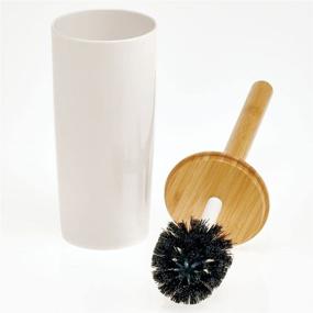 img 1 attached to 🧻 mDesign Bamboo Compact Toilet Bowl Brush and Holder - Bathroom Storage and Organization Solution - Bamboo Handle/Plastic Base - Space-Saving, Sturdy, Deep Cleaning Tool - Cream/Natural