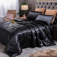 🛏️ sisher 5-piece bedding sets, silk stain queen size bed in a bag sheets set - includes 1 black comforter, 2 black pillow shams, 1 black flat sheet, 1 black fitted sheet logo