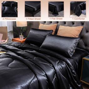 img 3 attached to 🛏️ Sisher 5-Piece Bedding Sets, Silk Stain Queen Size Bed in A Bag Sheets Set - Includes 1 Black Comforter, 2 Black Pillow Shams, 1 Black Flat Sheet, 1 Black Fitted Sheet