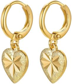 img 4 attached to Frosted Gold-filled Heart Drop Earrings: Small Huggie Hoops for Women and Girls - Fashionable Jewelry Gifts