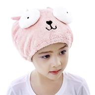 🐰 adorable cartoon rabbit hair drying towel for kids girls: ultra absorbent coral velvet children dry hair hat, fast drying bath towel wrap - perfect gift for bathing, spa, swimming logo