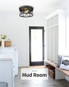 img 2 attached to Modern Rustic FEMILA Flush Mount Ceiling Light Fixture - Stylish 12inch Metal Cage for Hallway, Stairway, Kitchen, Garage - Sleek Black Finish - 4FD19-F BK