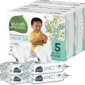 img 4 attached to 👶 Seventh Generation Size 5 Diapers and Wipes Box - 69 Diapers with Animal Prints and 256 Wipes for Sensitive Skin, Bundle (Packaging May Vary)