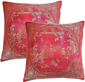 img 4 attached to Courtyard Embroidered Pillowcase Decorative Oriental