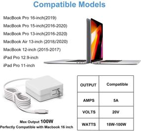 img 3 attached to 💻 7.5Ft USB C Cable AC Adapter for MacBook Pro 16 15 13 12 inch 2020 2019 2018 2017 2016 Thunderbolt Ports - Laptop Charger Power Supply Type C Cord 96W 87W