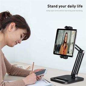 img 1 attached to 📱 BSOON Tablet Stand Holder - Adjustable Desktop Tablet Mount Cradle with Sturdy Base - Foldable Phone Stand for Desk - Compatible with iPad Pro 11 / 12.9, Mini, Air, Kindle and 4.7&#34; to 13&#34; Tablets (Black)