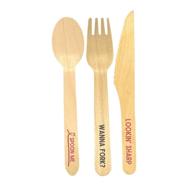 🍴 large custom wooden cutlery set - 36 pieces - 12x eco-friendly spoons, 12x sustainable knives, 12x biodegradable forks - sturdy disposable wooden cutlery logo