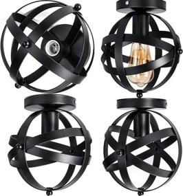 img 3 attached to 🌎 2 Pack Vintage Metal Globe Close to Ceiling Light Fixtures, Black Flush Mount for Hallway Porch Bedroom