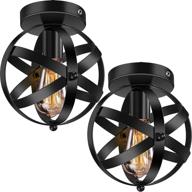 🌎 2 pack vintage metal globe close to ceiling light fixtures, black flush mount for hallway porch bedroom logo