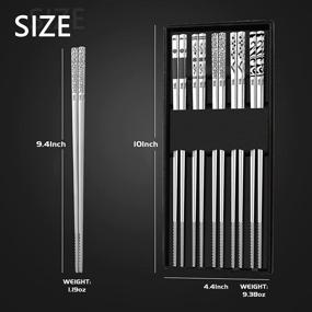 img 1 attached to 🥢 Premium Reusable Metal Chopsticks - 316 Stainless Steel, Dishwasher Safe, Laser Engraved Patterns, Non-Slip (5 Pairs) - Perfect for Japanese Korean Cooking Eating Training