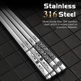 img 3 attached to 🥢 Premium Reusable Metal Chopsticks - 316 Stainless Steel, Dishwasher Safe, Laser Engraved Patterns, Non-Slip (5 Pairs) - Perfect for Japanese Korean Cooking Eating Training