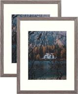 🖼️ frametory 11x14 frame for 8x10 photo - stylish wood grain finish frame with ivory mat, real glass & sawtooth hangers - landscape/portrait wall display (grey, pack of 2) logo