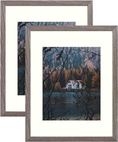 img 4 attached to 🖼️ Frametory 11x14 Frame for 8x10 Photo - Stylish Wood Grain Finish Frame with Ivory Mat, Real Glass & Sawtooth Hangers - Landscape/Portrait Wall Display (Grey, Pack of 2)