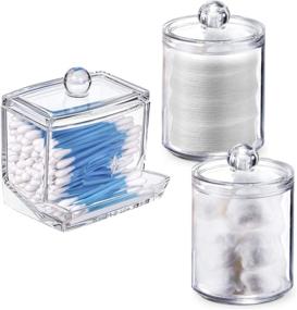 img 4 attached to WISIEW Clear Plastic Swab Holder Canisters with Lid - Convenient Bathroom Qtip Dispenser Apothecary Jars for Cotton Swabs, Q-Tips, Makeup Pads & Cosmetics