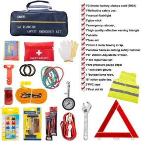 img 2 attached to 🚗 72-Piece Auto Emergency Car Kit - First Aid Kit with Jumper Cables, Tow Rope, Triangle, Flashlight, Raincoat, Safety Vest & More - Multi-Functional Roadside Assistance Tools - Ideal Auto Winter Accessory