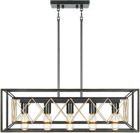 img 2 attached to 🍳 Farmhouse Kitchen Island Lighting, Lampundit 5 Light Dining Room Chandelier | Pool Table Light, Black & Bronze Finish