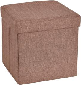 img 4 attached to 🪑 Slashome 13.8-Inch Brown Storage Ottoman Cube - Foldable Linen Footrest Stool with Padded Seat, Maximum Load 350lbs