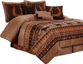 img 4 attached to 🐎 Wild Horses Queen Bedding Set - Chezmoi Collection Sedona 7-Piece Southwestern Microsuede Comforter Set