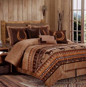 img 3 attached to 🐎 Wild Horses Queen Bedding Set - Chezmoi Collection Sedona 7-Piece Southwestern Microsuede Comforter Set