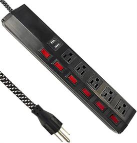 img 4 attached to 6ft Surge Protector Power Strip with Individual Switches and 2 USB Ports (2.4A/1875W), 5 Outlet Extension Cord with Surge Protection, Long 6ft Cord, Wall Mountable – Ideal for Home Office (Black)