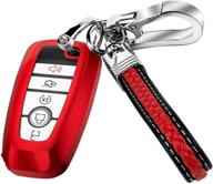 🔑 red key fob cover case with full coverage for ford explorer mustang fusion escape f150 f250 f350 f450 f550 edge - soft tpu key holder & leather keychain lanyard logo