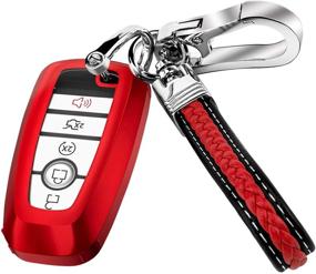 img 4 attached to 🔑 Red Key Fob Cover Case with Full Coverage for Ford Explorer Mustang Fusion Escape F150 F250 F350 F450 F550 Edge - Soft TPU Key Holder & Leather Keychain Lanyard