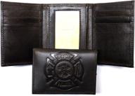 👨 stylish and functional: firefighter embossed trifold wallet in brown" logo