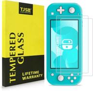 nintendo switch lite screen protector - tjs [2-pack] [tempered glass] [works with docking] - 0.3mm thin/bubble-free/hd clear/9h hardness/scratch-resistant/shatterproof/anti-fingerprint (clear) logo