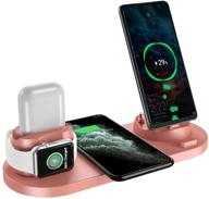 🔌 tzonoo 6-в-1 беспроводная подставка для зарядки apple watch 5 и iphone airpods, совместимая с android беспроводная зарядная станция для iphone 12/11 pro/x/xr/xs/8 plus, зарядное устройство для apple watch 5 4 3 2 1 (розовое) логотип