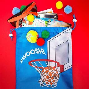 img 3 attached to Сумки-подарки с затяжкой в стиле баскетбольной вечеринки (12 x 10 дюймов, упаковка из 12 штук)