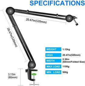 img 1 attached to 🎙️ Aokeo Регулируемый Тяжелый Настольный Микрофонная Стойка с Планкой для Blue Yeti: Идеально подходит для Профессионального Стриминга, Озвучивания, Записи, Игр, Discord