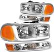 dna motoring hl-lb-sierra99-ch-am 4pcs led drl strip headlight bumper lamp [for 99-07 gmc sierra/yukon] logo