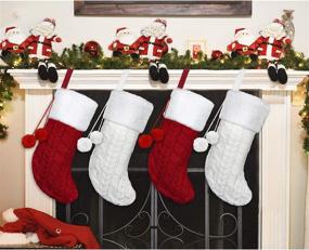 img 1 attached to 🎅 4-Pack of Senneny Cable Knit Christmas Stockings - 21 Inches, Large Knitted Xmas Stockings with Faux Fur Cuff, Rustic Decorations for Family Holiday - Beige & Burgundy