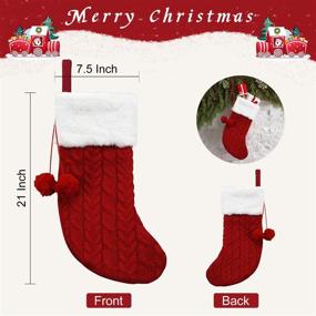 img 2 attached to 🎅 4-Pack of Senneny Cable Knit Christmas Stockings - 21 Inches, Large Knitted Xmas Stockings with Faux Fur Cuff, Rustic Decorations for Family Holiday - Beige & Burgundy