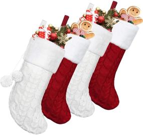 img 4 attached to 🎅 4-Pack of Senneny Cable Knit Christmas Stockings - 21 Inches, Large Knitted Xmas Stockings with Faux Fur Cuff, Rustic Decorations for Family Holiday - Beige & Burgundy