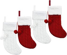 img 3 attached to 🎅 4-Pack of Senneny Cable Knit Christmas Stockings - 21 Inches, Large Knitted Xmas Stockings with Faux Fur Cuff, Rustic Decorations for Family Holiday - Beige & Burgundy