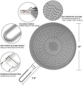 img 2 attached to 🍳 Multi-Purpose 13” Silicone Splatter Screen Pan Cover: Handle, Insulation Mat, Strainer, Drain Board & Oil Splash Guard for Frying Pan