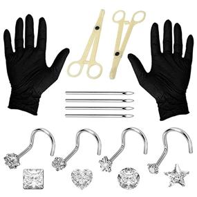 img 4 attached to Unihubys 16Pcs Professional Nose Piercing Kit - 20G Nose Rings 👃 Studs, Needles, Clamps, Gloves, Stainless Steel Body Jewelry for Men and Women