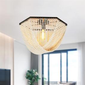 img 3 attached to Vintage Black Metal and Wood Beads Dining Room Kitchen Farmhouse Flush Mount Ceiling Light - Unitary Brand