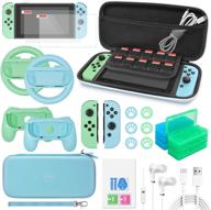 animal crossing switch accessories bundle - 26 in 1: carrying case, screen protector, hand grips, steering wheels, joycon silicone case, game card case, type-c cable, thumb caps logo