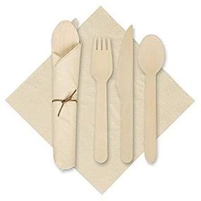 img 1 attached to 🍽️ Hoffmaster-120030 6x6 CaterWrap Pre-Rolled Kraft Napkins with Wooden Cutlery, 100 Count