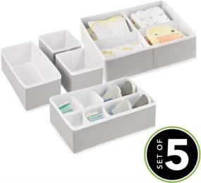 img 3 attached to 👶 mDesign Soft Fabric Dresser Drawer and Closet Storage Organizer Set for Child/Baby Room or Nursery - 5-Piece Set in Light Gray/White