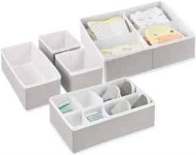 img 4 attached to 👶 mDesign Soft Fabric Dresser Drawer and Closet Storage Organizer Set for Child/Baby Room or Nursery - 5-Piece Set in Light Gray/White