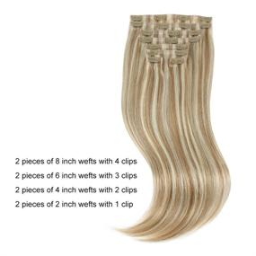 img 2 attached to 👩 Sixstarhair PU Clip In Hair Extensions Highlight Ash Brown and Ash Blonde - Seamless Clip In Remy Human Hair Extensions (120g Pack, 16 inch)