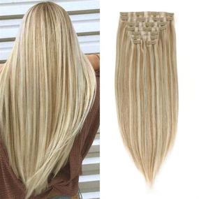 img 4 attached to 👩 Sixstarhair PU Clip In Hair Extensions Highlight Ash Brown and Ash Blonde - Seamless Clip In Remy Human Hair Extensions (120g Pack, 16 inch)