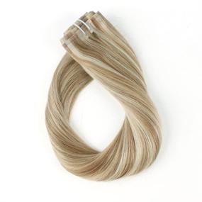img 1 attached to 👩 Sixstarhair PU Clip In Hair Extensions Highlight Ash Brown and Ash Blonde - Seamless Clip In Remy Human Hair Extensions (120g Pack, 16 inch)