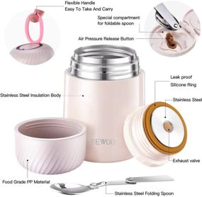 img 2 attached to 20oz Stainless Steel Food Thermos - Vacuum Insulated Soup Container for Hot or Cold Food, Leak Proof Lunch Box for Kids and Adults with Folding Spoon - White