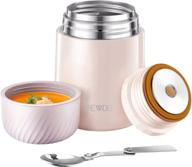 20oz stainless steel food thermos - vacuum insulated soup container for hot or cold food, leak proof lunch box for kids and adults with folding spoon - white логотип