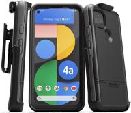 📱 rebel shield encased google pixel 4a 5g case with belt clip, screen protector, and holster - heavy duty full body cover with built-in screen guard in black logo